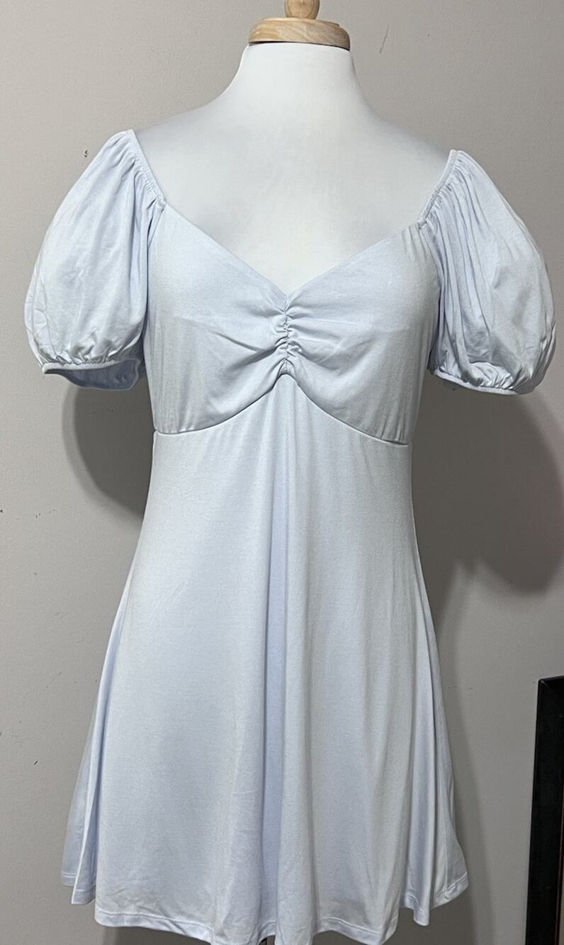 Blue Rain Francesca’s Soft Knit Babydoll Mini Dress Size L Baby Blue Casual